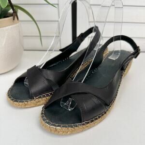 Eric Michael Black Leather Crisscross Espadrilles Slingback Sandals EU 40 US 10‎
